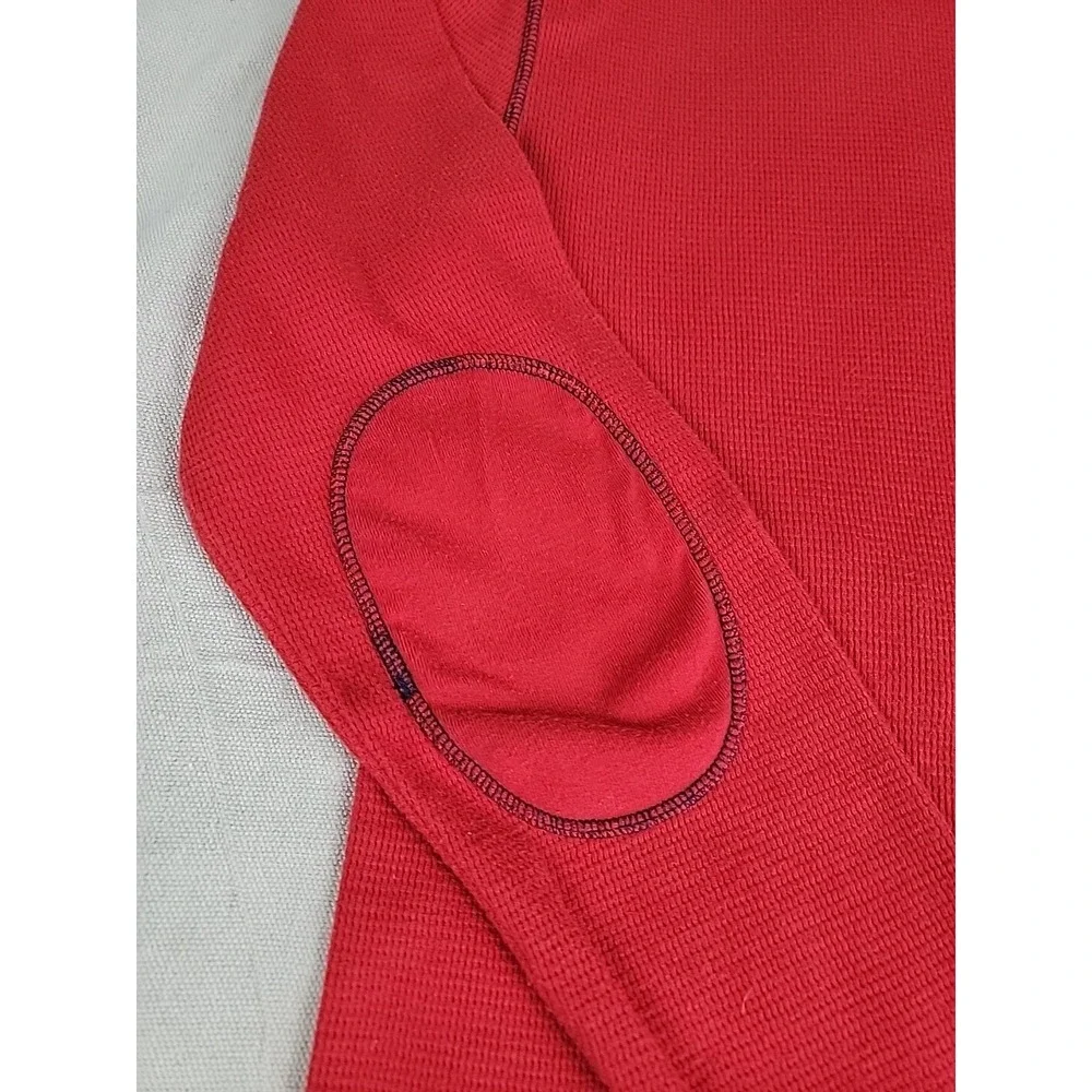 Polo Ralph Lauren Thermal Shirt Mens Medium Red Waffle Knit Elbow Patch Flag